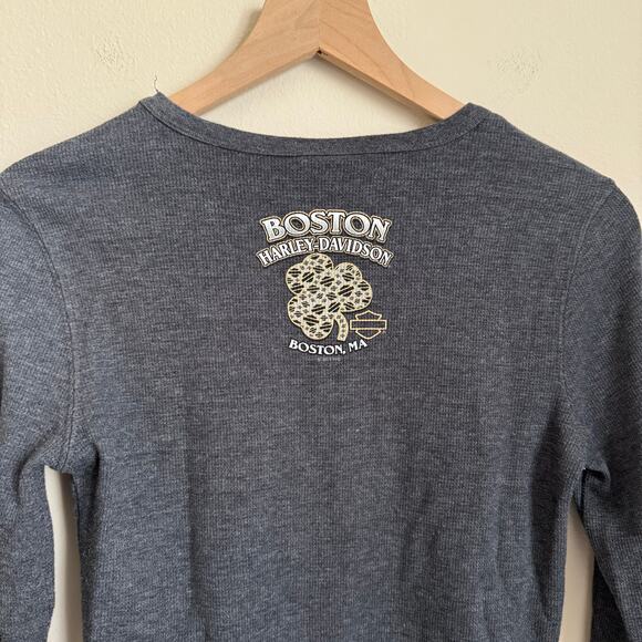 Vintage Harley Davidson Women Gray Waffle Longsleeve Studded Top Size Medium Y2K - Picture 10 of 12